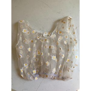 Call Me The Breeze Daisy Print Sheer Mesh Mini Tote Bag White One Size